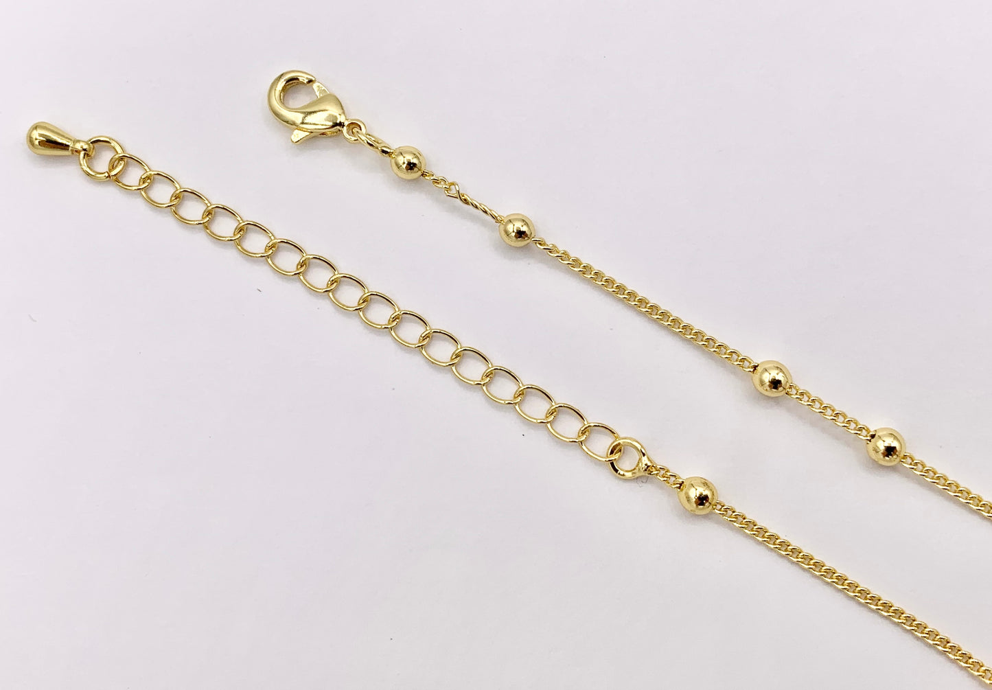 Delicate 18K Gold Plated Copper Tiny Round 3mm Gold Beads Beaded Finished Necklace 17.5" + 2" Extension Link 10 PCS