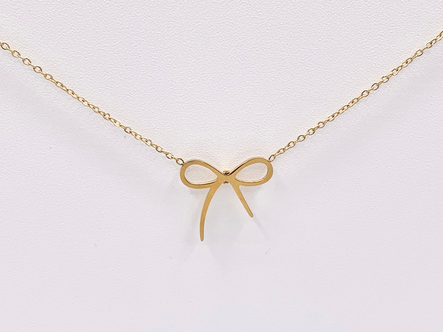 Delicate Bowtie Necklace Gold Plated Stainless Steel Dainty Flexible Minimalist Finished Necklace 16" with Extension Link