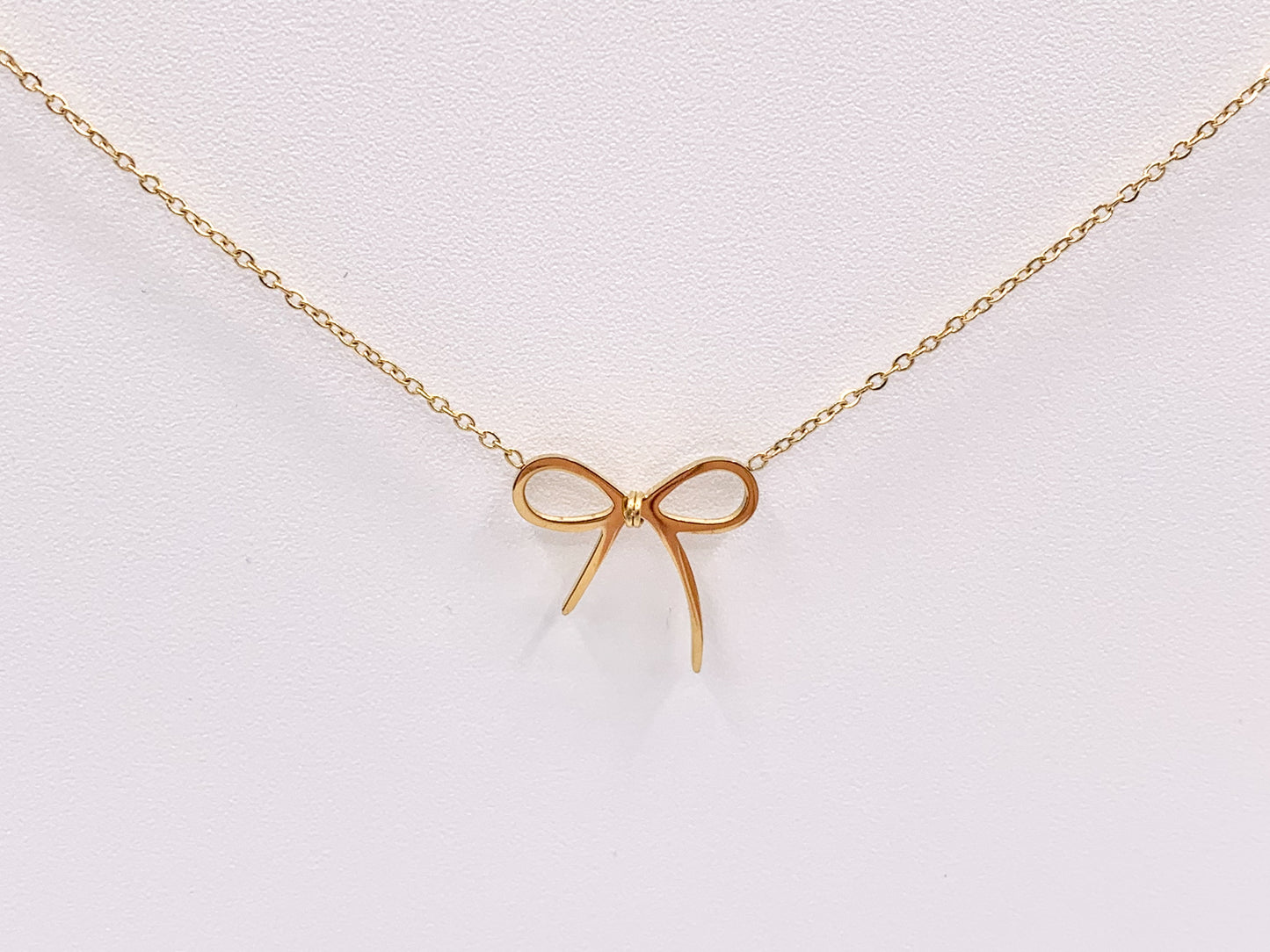 Delicate Bowtie Necklace Gold Plated Stainless Steel Dainty Flexible Minimalist Finished Necklace 16" with Extension Link