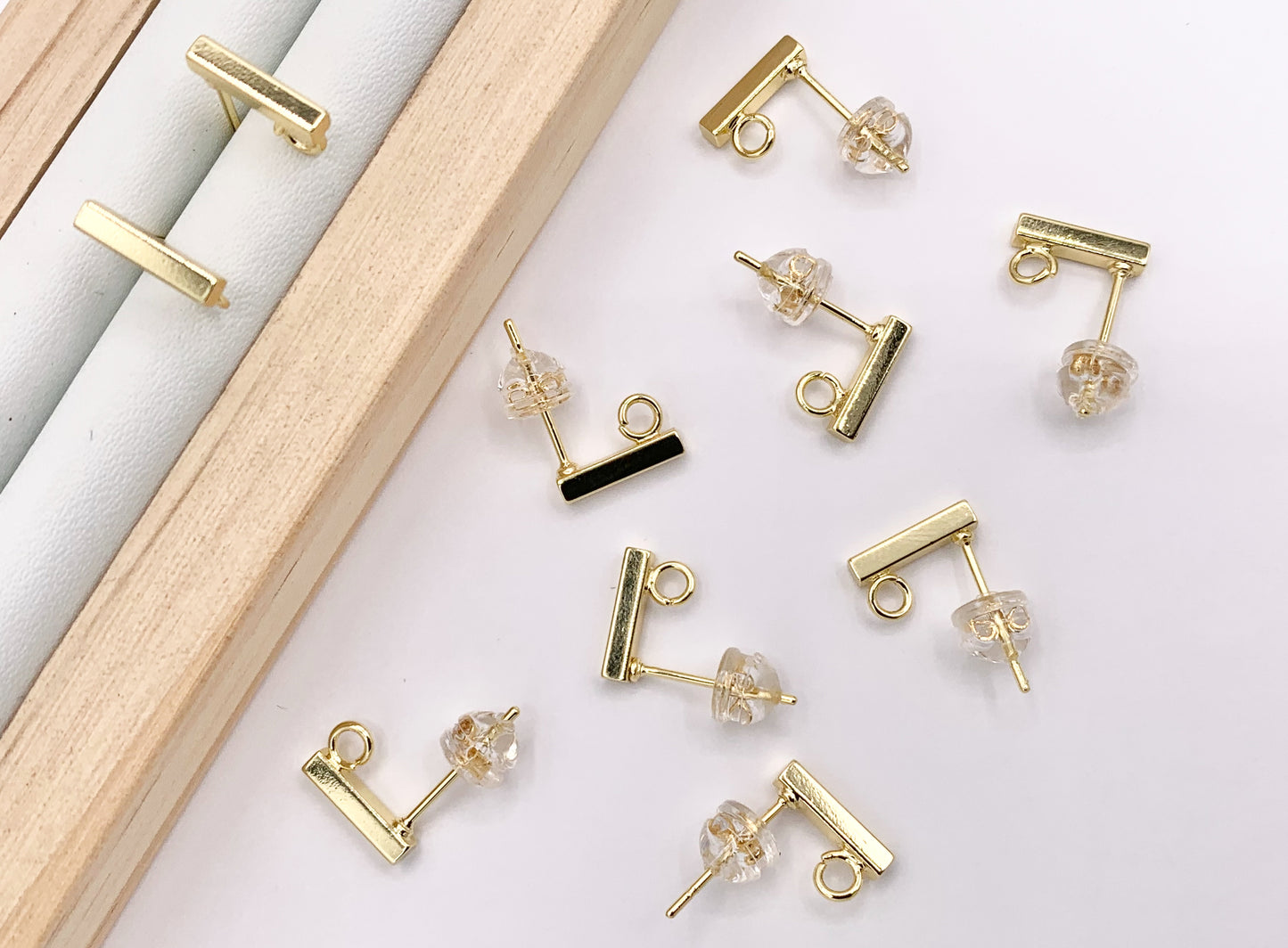 Gold Minimalist Stick Earring Components with Open Loop in 18K Gold Plated Copper For Jewelry Making 10 PAIRS