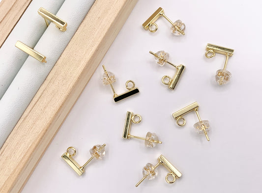Gold Minimalist Stick Earring Components with Open Loop in 18K Gold Plated Copper For Jewelry Making 10 PAIRS