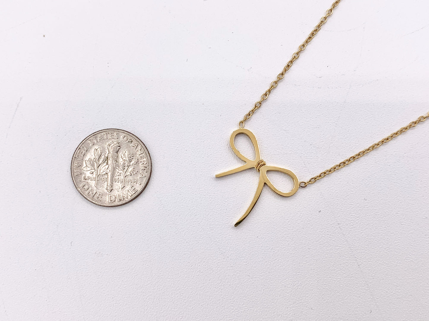 Delicate Bowtie Necklace Gold Plated Stainless Steel Dainty Flexible Minimalist Finished Necklace 16" with Extension Link