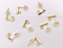 Load image into Gallery viewer, Gold Minimalist Stick Earring Components with Open Loop in 18K Gold Plated Copper For Jewelry Making 10 PAIRS
