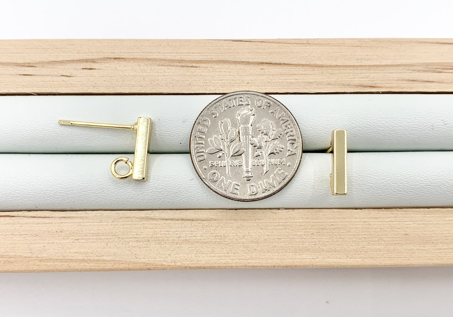 Gold Minimalist Stick Earring Components with Open Loop in 18K Gold Plated Copper For Jewelry Making 10 PAIRS