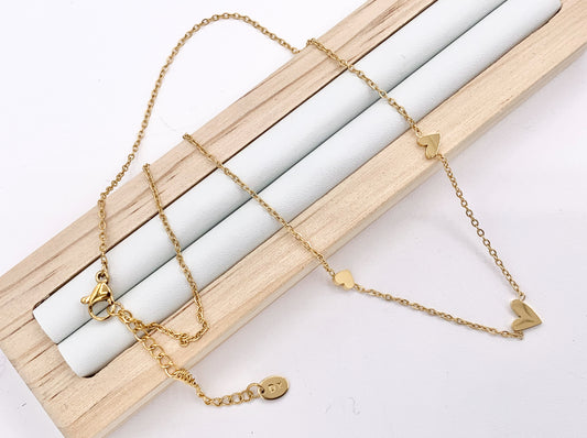 Delicate Heart Necklace Gold Plated Stainless Steel Dainty Flexible Minimalist Finished Necklace 16" with Extension Link