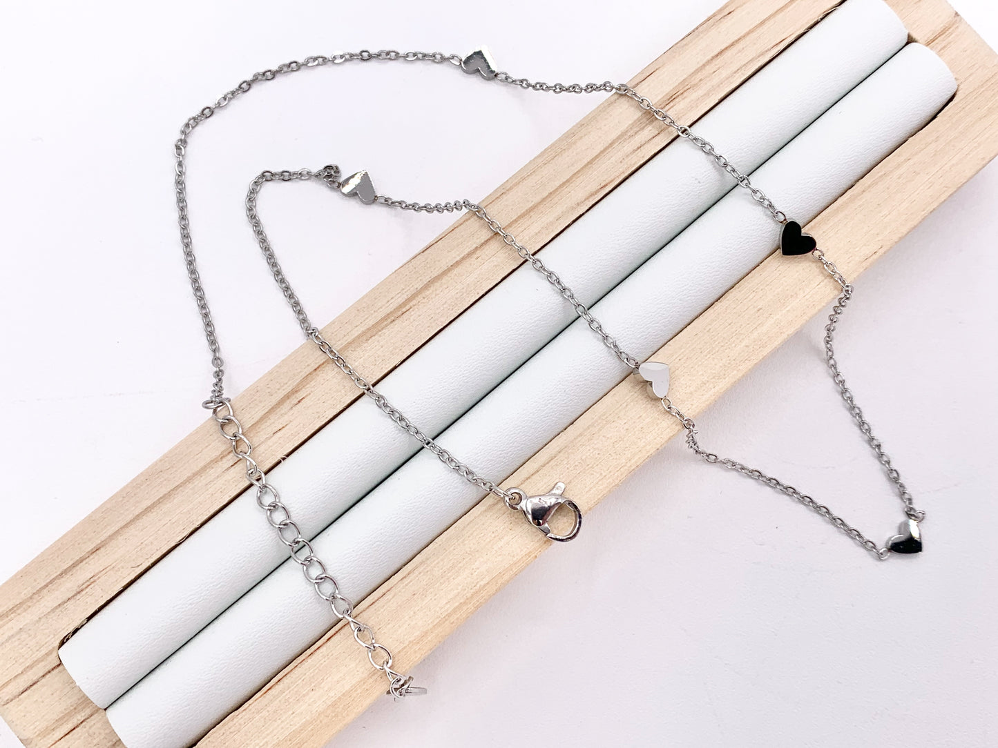 Delicate Heart Necklace Silver Plated Stainless Steel Dainty Flexible Minimalist Finished Necklace 16" with Extension Link