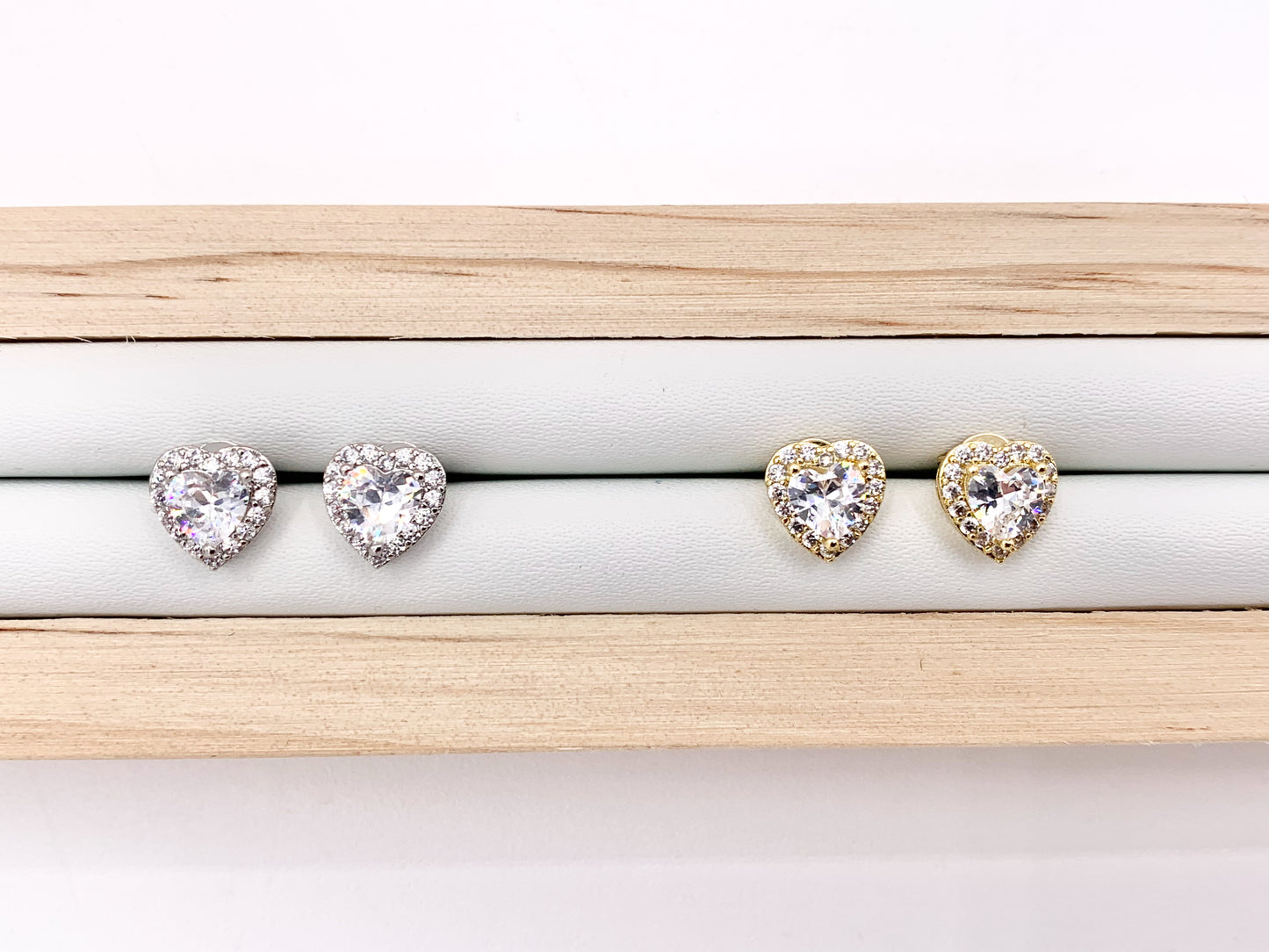 Cute Tiny Heart Earring Studs in Rhinestone CZ Pave Designed in 18K Gold or Silver Plated Copper 5 PAIRS