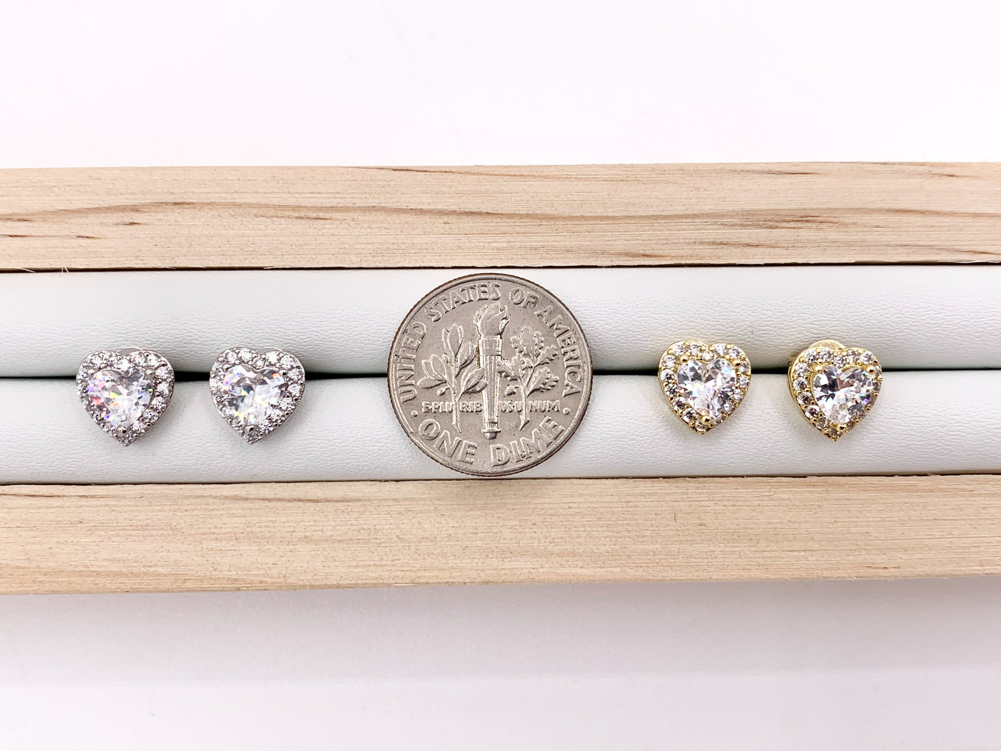 Cute Tiny Heart Earring Studs in Rhinestone CZ Pave Designed in 18K Gold or Silver Plated Copper 5 PAIRS