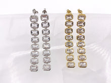 Cargar imagen en el visor de la galería, CZ Pave Baguette Drop Dangle Earrings in 18K Gold or Silver Plated Copper 2 PAIRS
