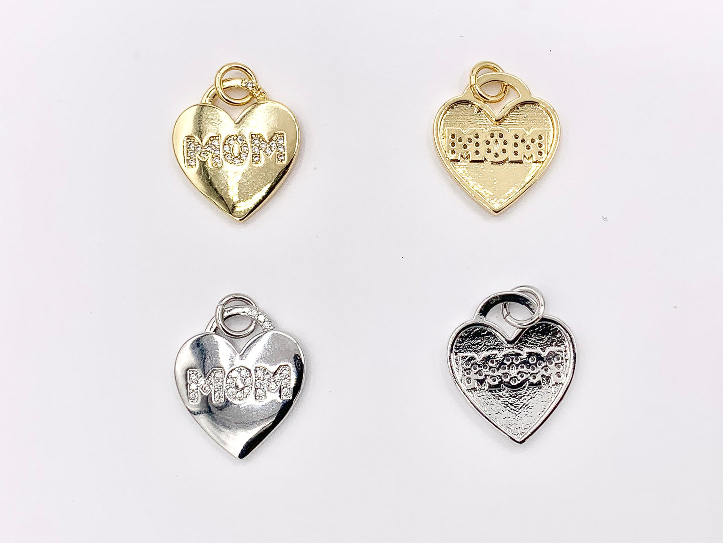Cute Heart Pendant with CZ MOM Letters One Sided Charms in 18K Gold/Silver Plated Copper Mother's Day Gift For Mom 6 PCS