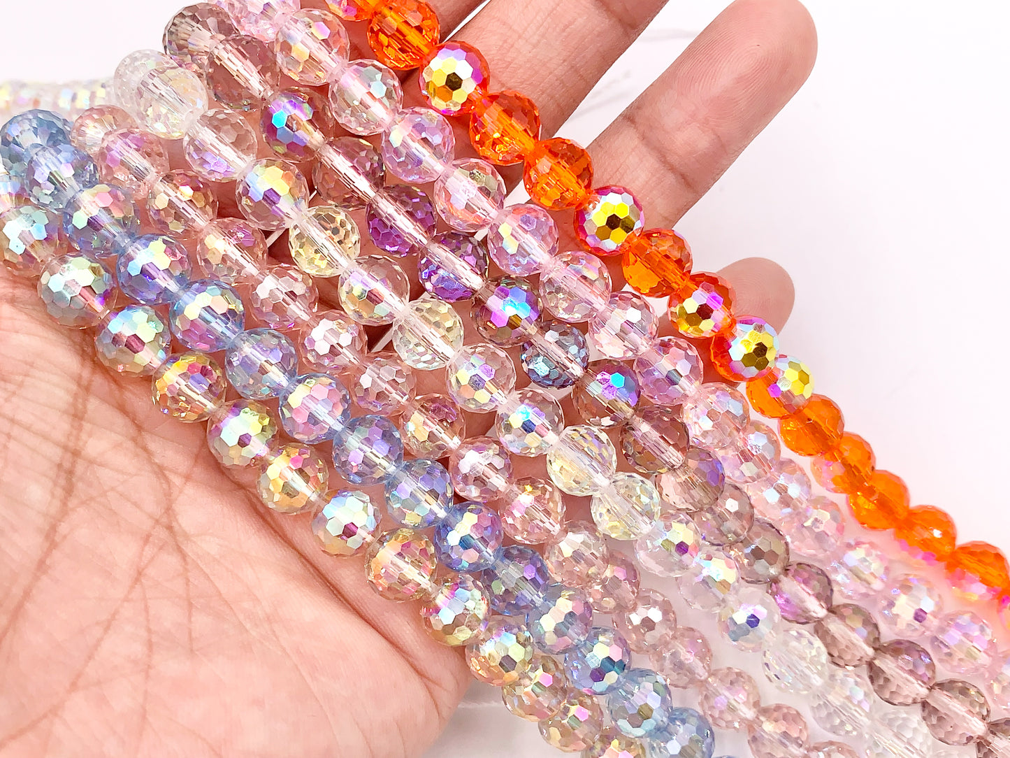 8mm High Quality Crystal Round Faceted 96 Cut Extra Shiny Crystal Beads 1 Strand 10" Available in 19 Colors