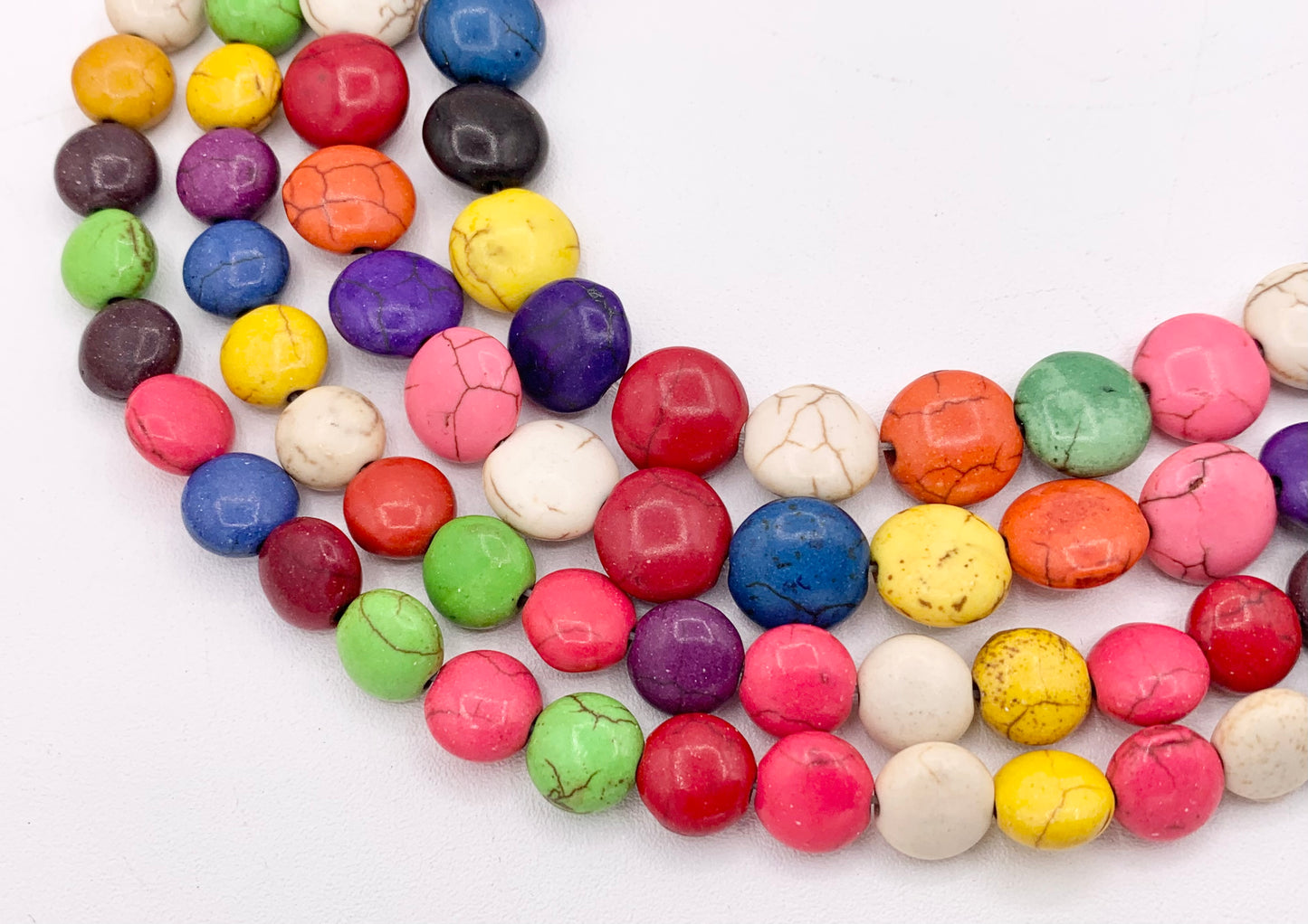 8mm&10mm Howlite Multicolor Puffy Coin Beads Around 15-16" Price for 1 Strand