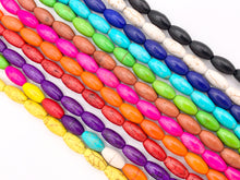 Cargar imagen en el visor de la galería, 6.5x12mm Howlite Rice Shape Beads White, Red, Turquoise, Multicolor, Green, Red, Dark Blue, Purple And More Around 15" Price 1 Strand
