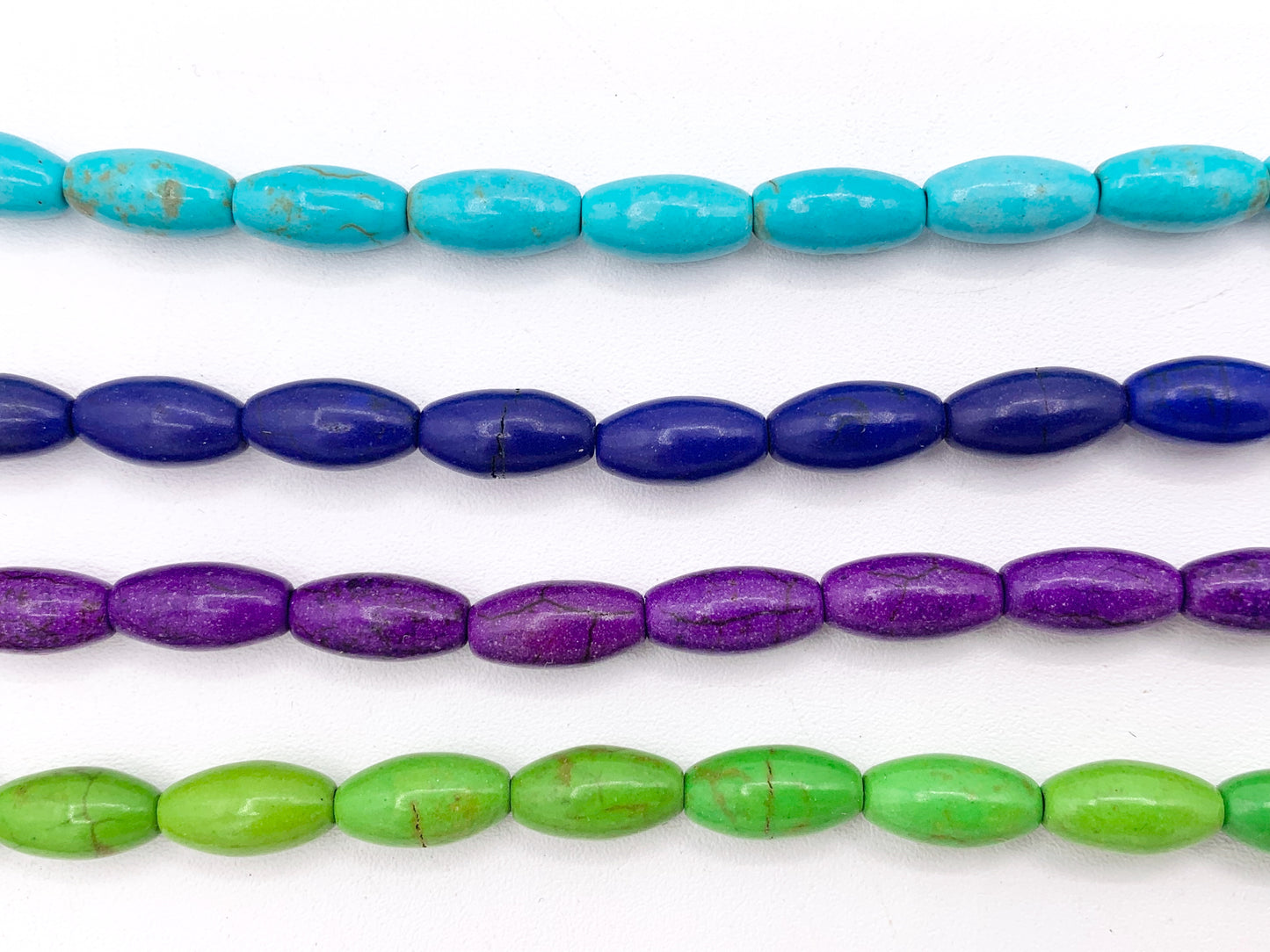 6.5x12mm Howlite Rice Shape Beads White, Red, Turquoise, Multicolor, Green, Red, Dark Blue, Purple And More Around 15" Price 1 Strand