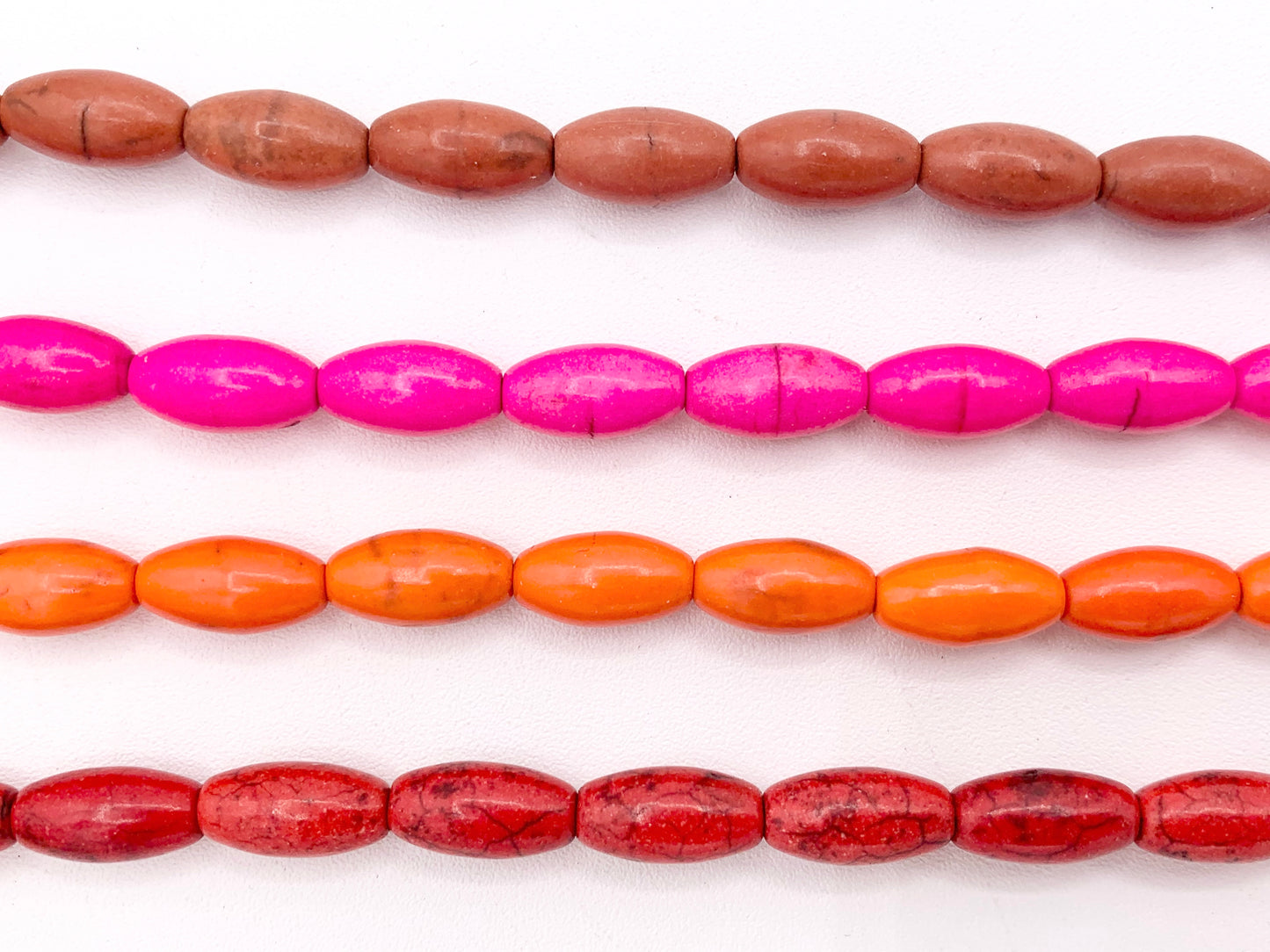 6.5x12mm Howlite Rice Shape Beads White, Red, Turquoise, Multicolor, Green, Red, Dark Blue, Purple And More Around 15" Price 1 Strand