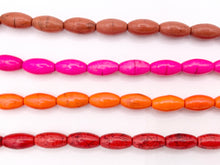 Cargar imagen en el visor de la galería, 6.5x12mm Howlite Rice Shape Beads White, Red, Turquoise, Multicolor, Green, Red, Dark Blue, Purple And More Around 15" Price 1 Strand
