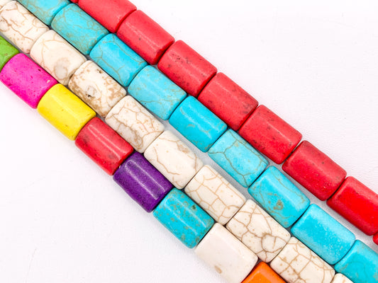 10x14mm Howlite Rectangle Beads Red, Turquoise, White & Multicolor Around 15-16" Price for 1 Strand