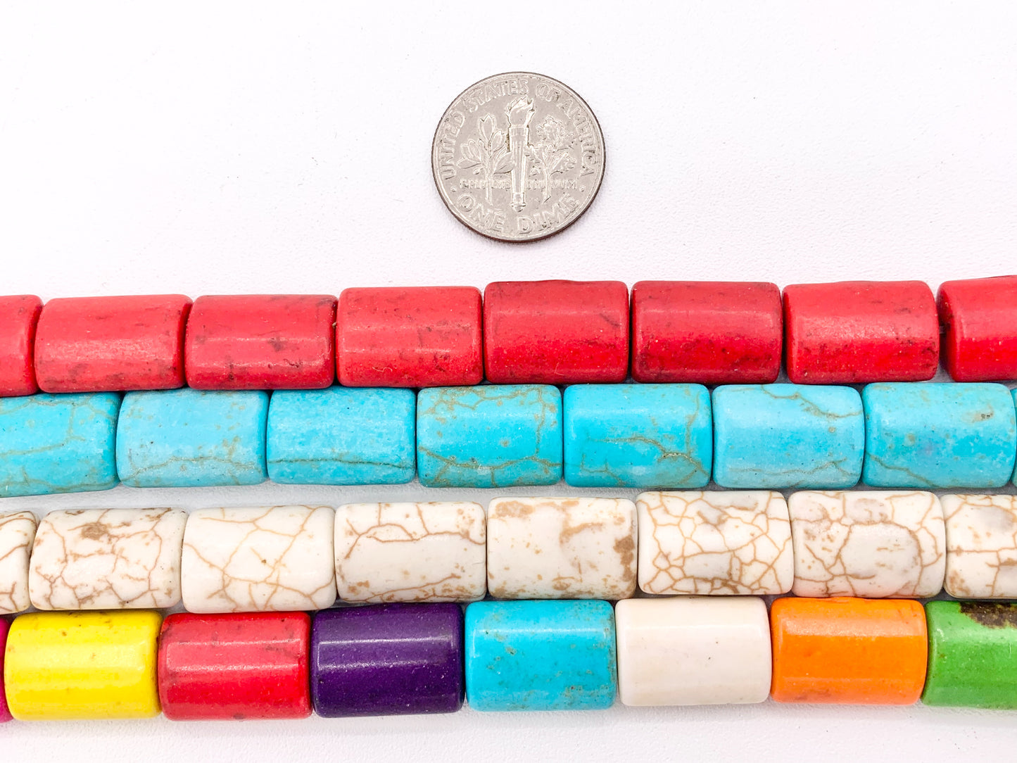 10x14mm Howlite Rectangle Beads Red, Turquoise, White & Multicolor Around 15-16" Price for 1 Strand