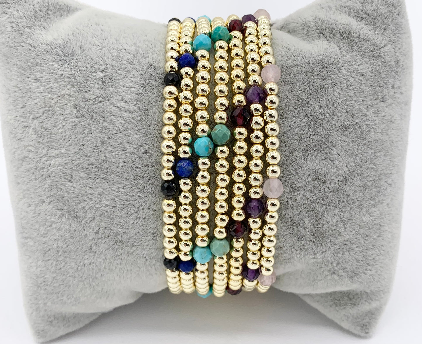 18K Gold Plated Hematite + Assorted Stones Dainty Stretchy Bracelet 1 piece