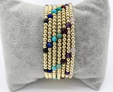 Load image into Gallery viewer, 18K Gold Plated Hematite + Assorted Stones Dainty Stretchy Bracelet 1 piece
