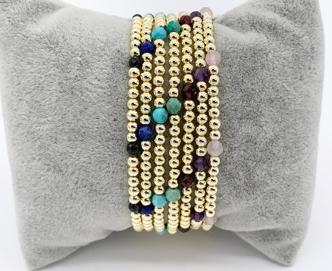 18K Gold Plated Hematite + Assorted Stones Dainty Stretchy Bracelet 1 piece