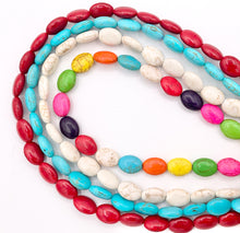 Cargar imagen en el visor de la galería, 10x13-14mm Howlite Oval Beads Red, Turquoise, White &amp; Multicolor Around 15" Price for 1 Strand
