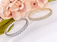 Cargar imagen en el visor de la galería, CZ Pave Cluster Rhinestone Baguette Fancy Flexible Bracelet Cuffs In Real Gold/Platinum 18K Plated Copper 3 PCS
