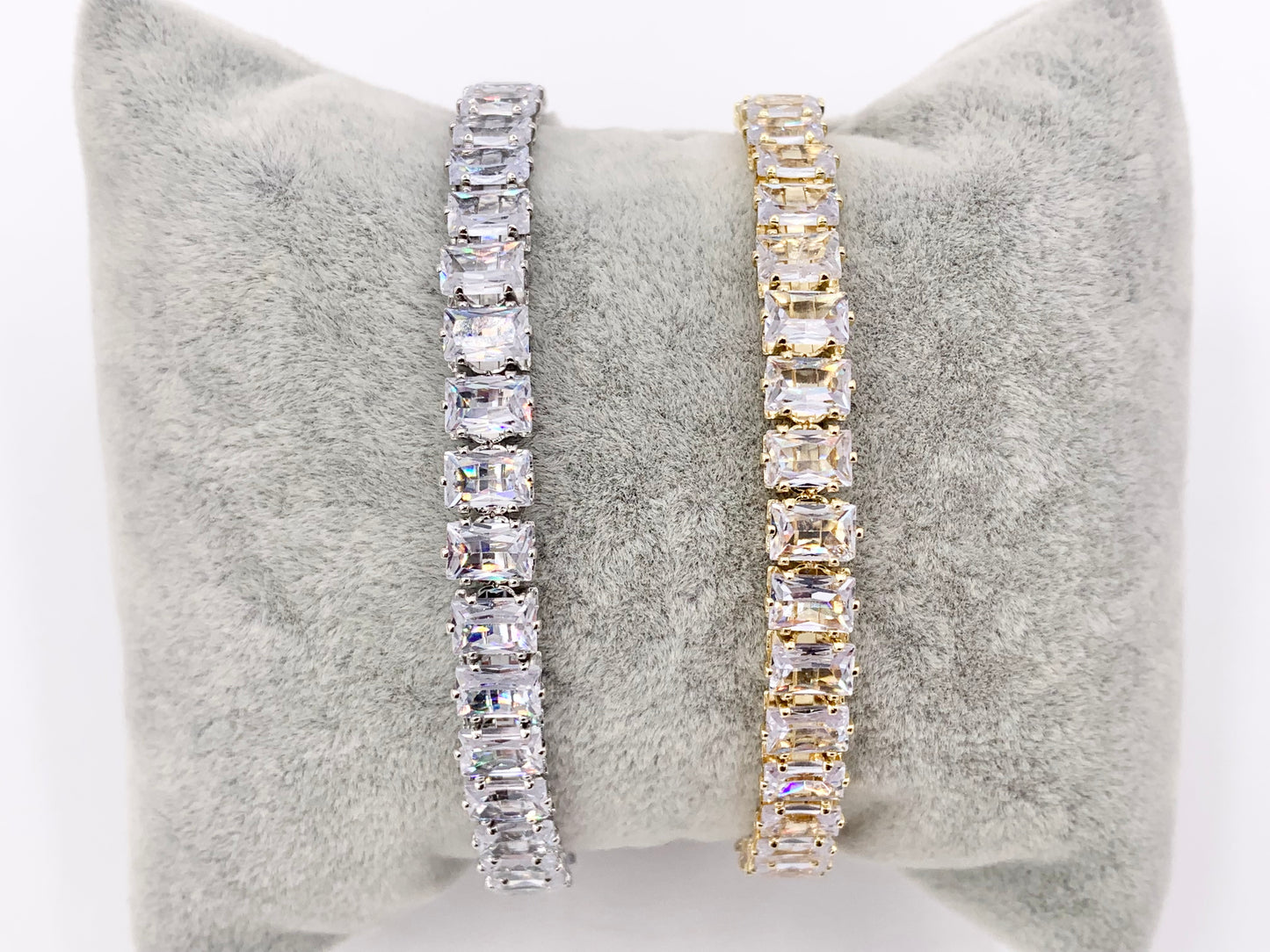 CZ Pave Cluster Rhinestone Baguette Fancy Flexible Bracelet Cuffs In Real Gold/Platinum 18K Plated Copper 3 PCS