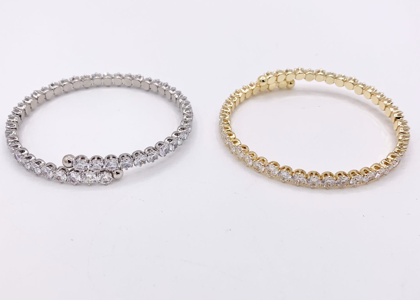 CZ Pave Cluster Rhinestone Baguette Fancy Flexible Bracelet Cuffs In Real Gold/Platinum 18K Plated Copper 4 PCS