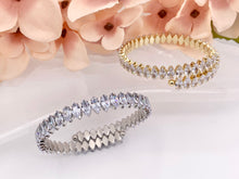 Cargar imagen en el visor de la galería, CZ Pave Cluster Rhinestone Baguette Fancy Flexible Bracelet Cuffs In Real Gold/Platinum 18K Plated Copper 3 PCS
