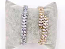 Load image into Gallery viewer, CZ Pave Cluster Rhinestone Baguette Fancy Flexible Bracelet Cuffs In Real Gold/Platinum 18K Plated Copper 3 PCS
