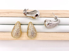 Load image into Gallery viewer, CZ Pave Drop Puffy Earrings in 18K Gold or Silver Plated Copper 3 PAIRS
