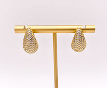 Load image into Gallery viewer, CZ Pave Drop Puffy Earrings in 18K Gold or Silver Plated Copper 3 PAIRS
