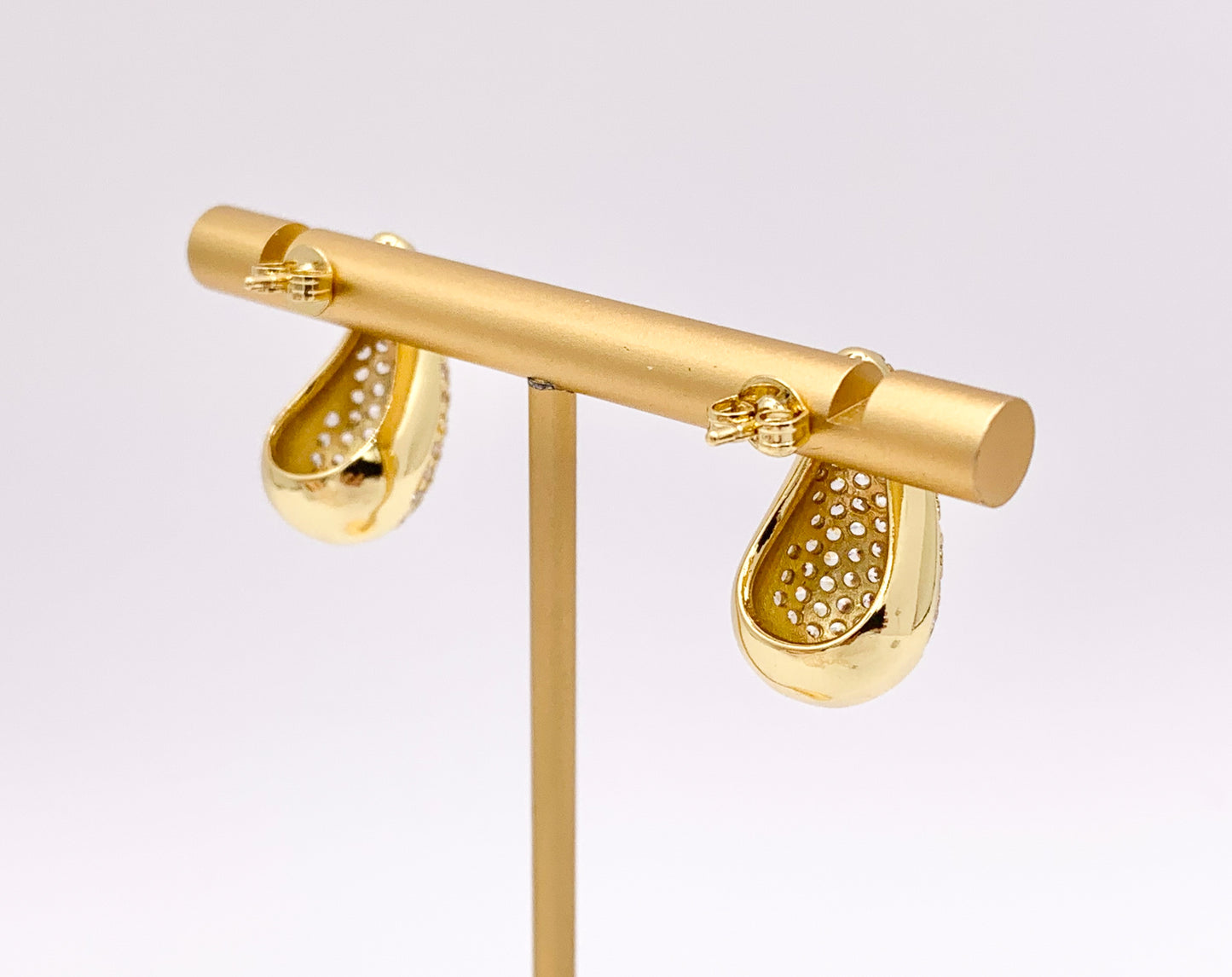 CZ Pave Drop Puffy Earrings in 18K Gold or Silver Plated Copper 3 PAIRS