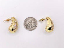 Load image into Gallery viewer, CZ Pave Drop Puffy Earrings in 18K Gold or Silver Plated Copper 3 PAIRS
