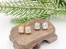 Load image into Gallery viewer, Cute Tiny Rectangle Minimalist Earring Studs in Rhinestone CZ Pave Designed in 18K Gold or Silver Plated Copper 5 PAIRS
