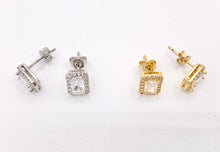 Load image into Gallery viewer, Cute Tiny Rectangle Minimalist Earring Studs in Rhinestone CZ Pave Designed in 18K Gold or Silver Plated Copper 5 PAIRS
