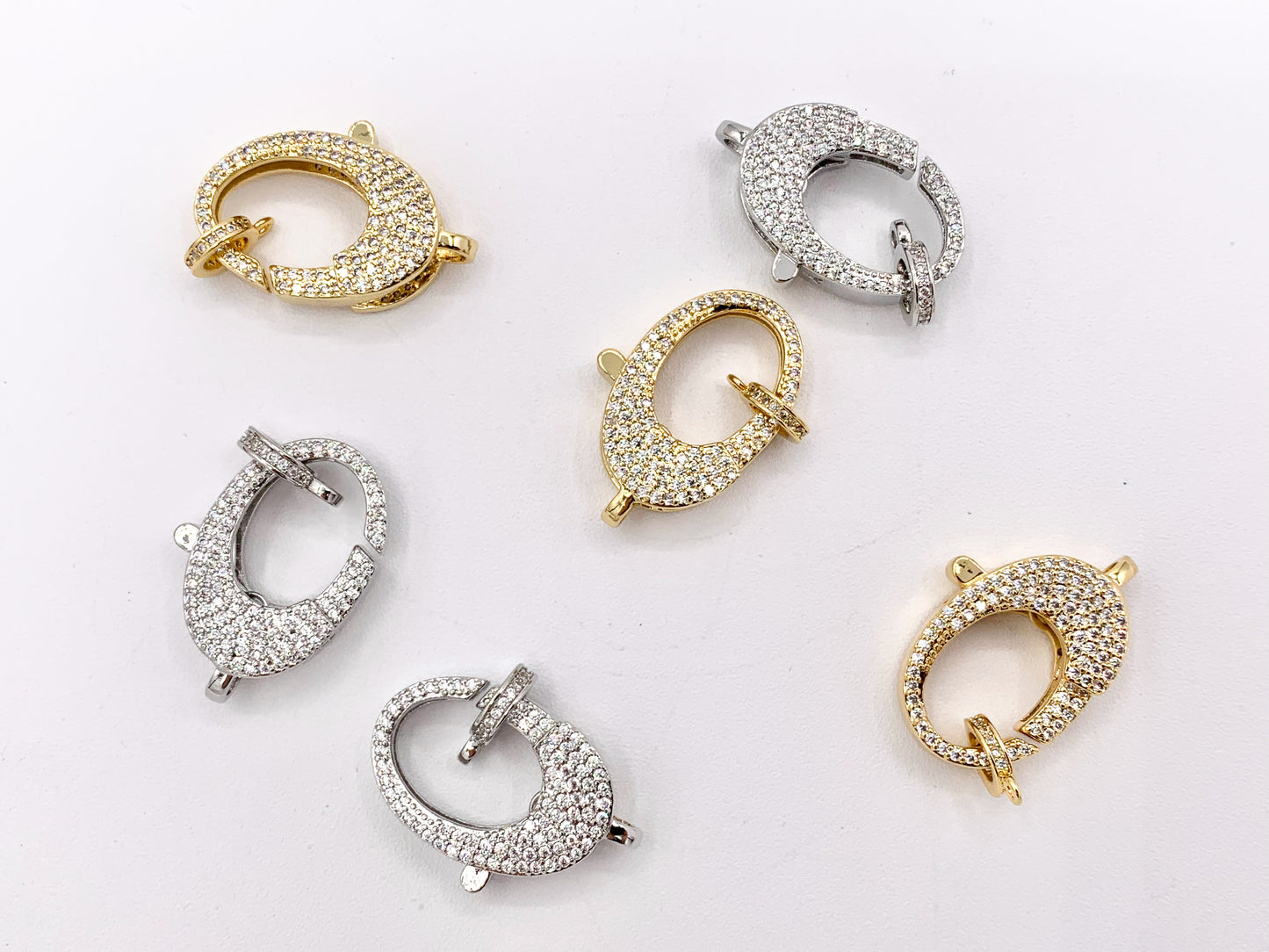 CZ Pave Luxury Large Oval Lobster Clasps Real Gold/Platinum Plated Over Brass 3 PCS