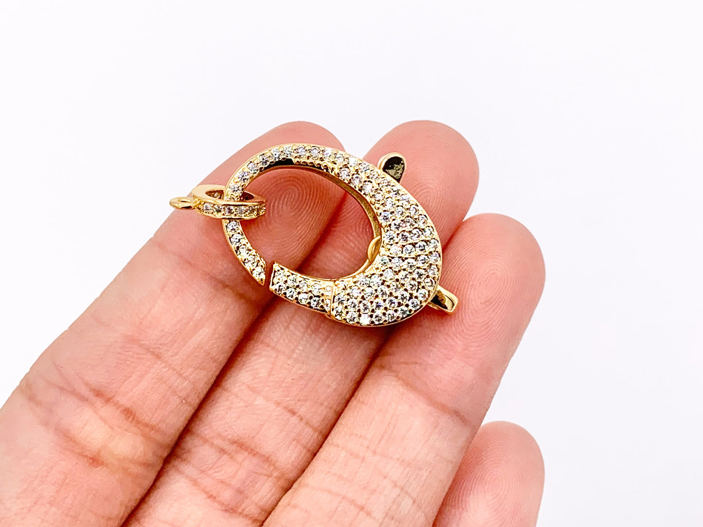 CZ Pave Luxury Large Oval Lobster Clasps Real Gold/Platinum Plated Over Brass 3 PCS
