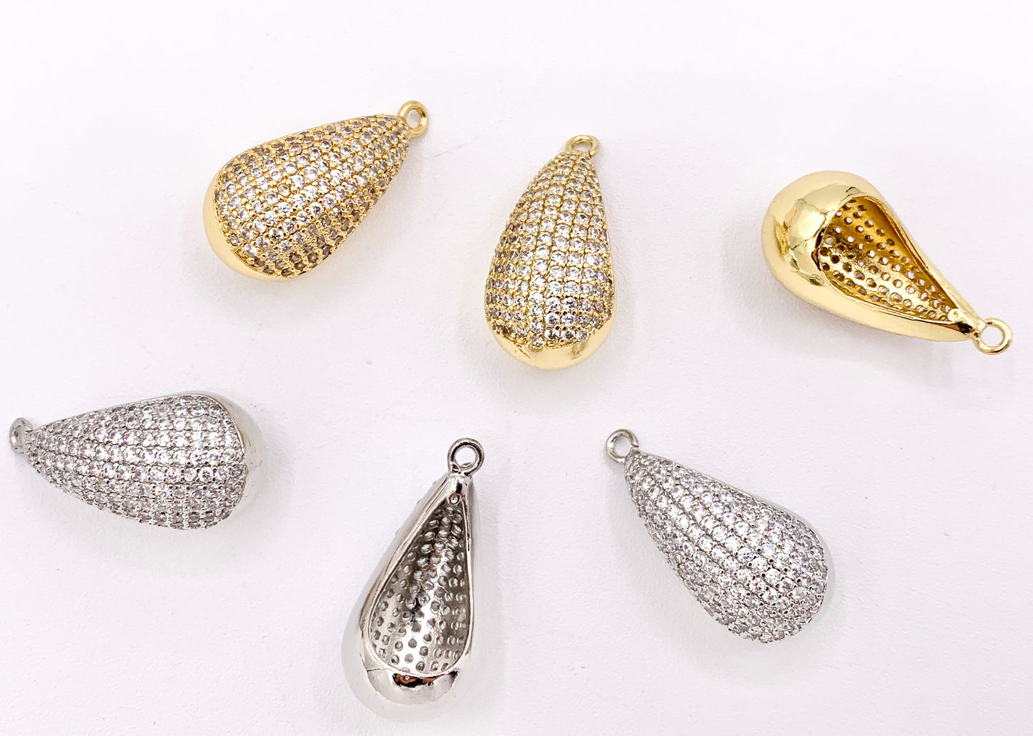Cute Puffy Teardrop Pendants in CZ Pave 18k Gold or Silver Plated over Copper 5 PCS