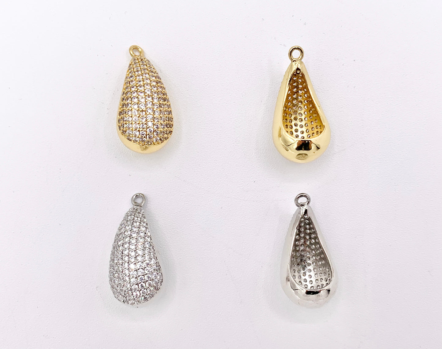 Cute Puffy Teardrop Pendants in CZ Pave 18k Gold or Silver Plated over Copper 5 PCS