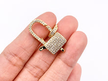 Load image into Gallery viewer, CZ Pave Luxury Large Lobster Clasps Real Gold/Platinum Plated Over Brass 3 PCS
