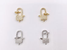 Load image into Gallery viewer, CZ Pave Luxury Large Lobster Clasps Real Gold/Platinum Plated Over Brass 3 PCS
