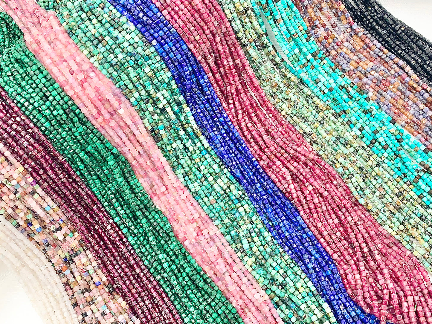 2mm Assorted High Quality Stone Hand Cut Faceted Cube Beads 13 Different Natural Stone Beads 15" Strand