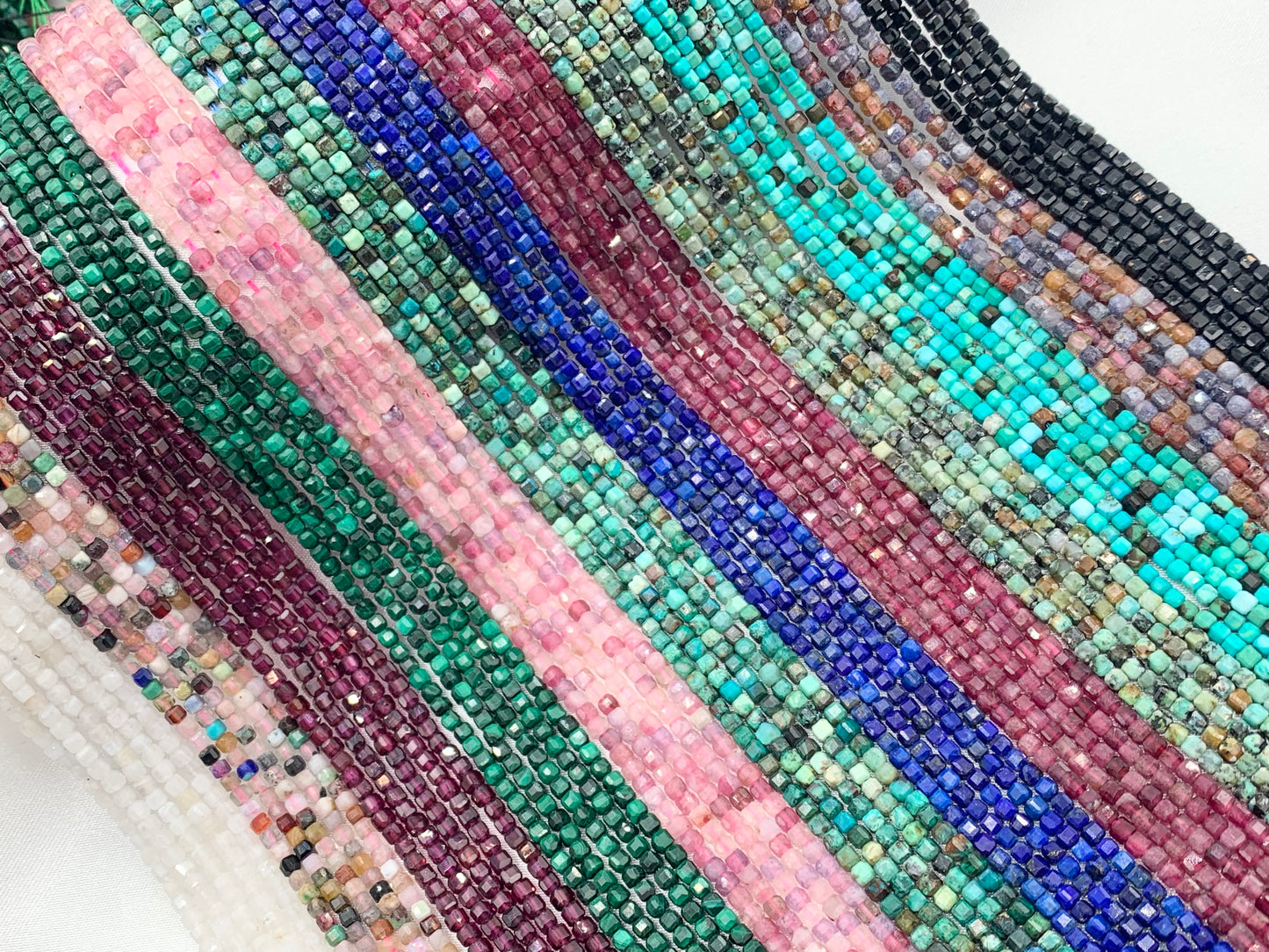2mm Assorted High Quality Stone Hand Cut Faceted Cube Beads 13 Different Natural Stone Beads 15" Strand