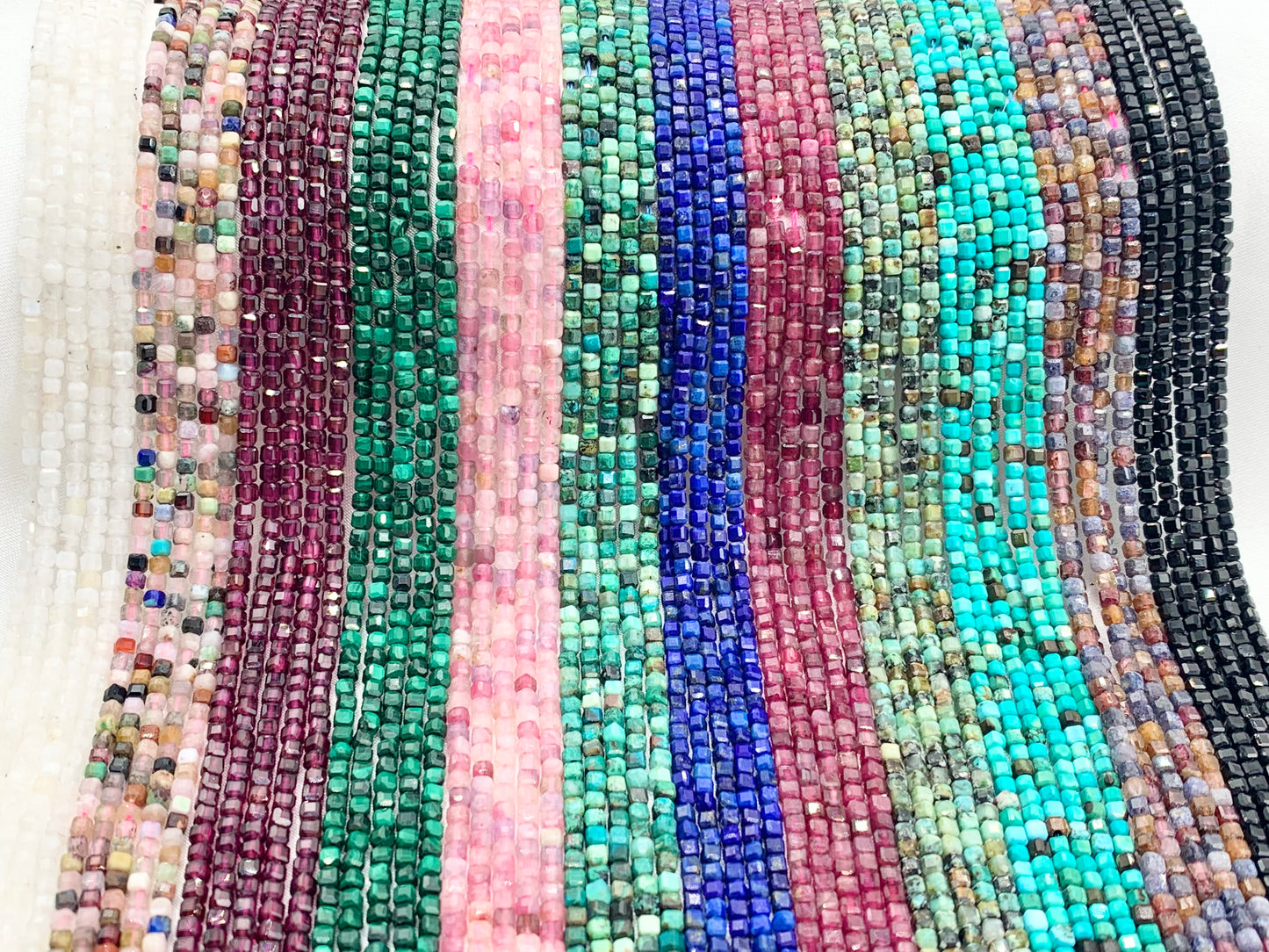 2mm Assorted High Quality Stone Hand Cut Faceted Cube Beads 13 Different Natural Stone Beads 15" Strand