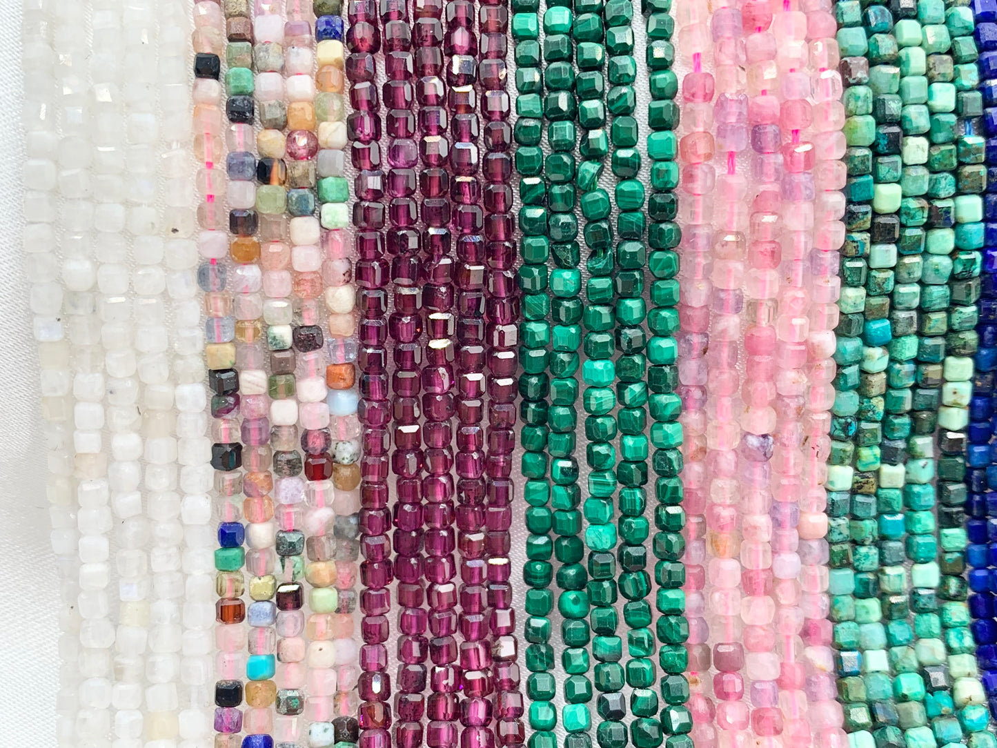 2mm Assorted High Quality Stone Hand Cut Faceted Cube Beads 13 Different Natural Stone Beads 15" Strand