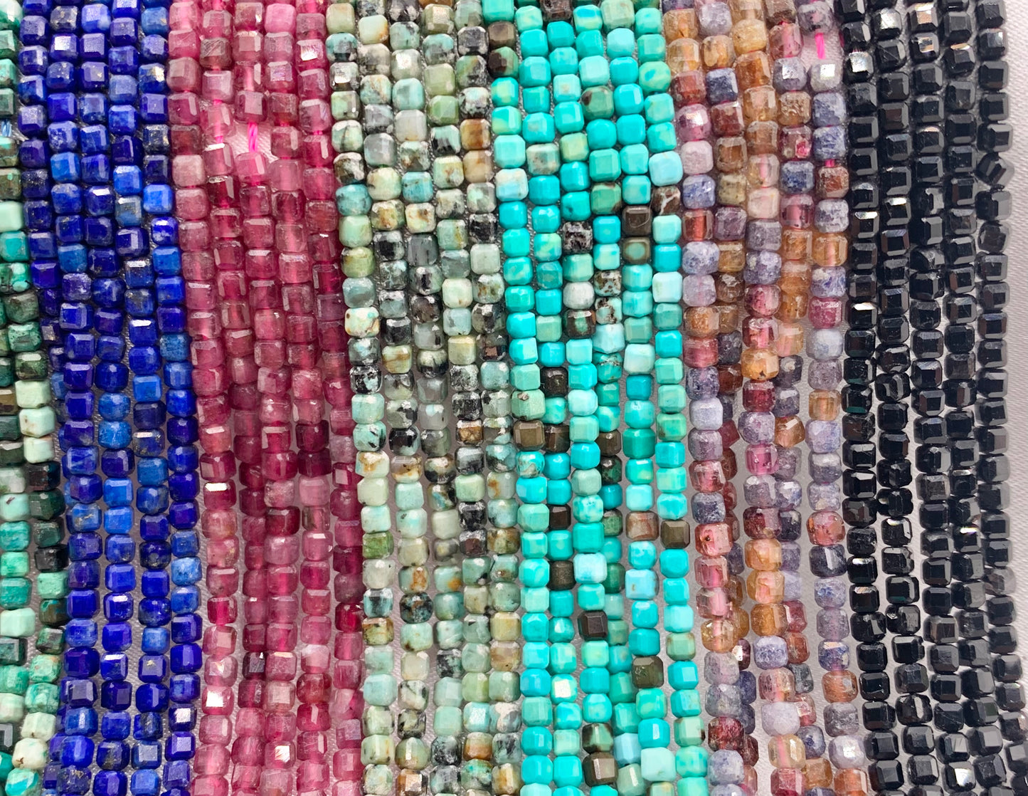 2mm Assorted High Quality Stone Hand Cut Faceted Cube Beads 13 Different Natural Stone Beads 15" Strand