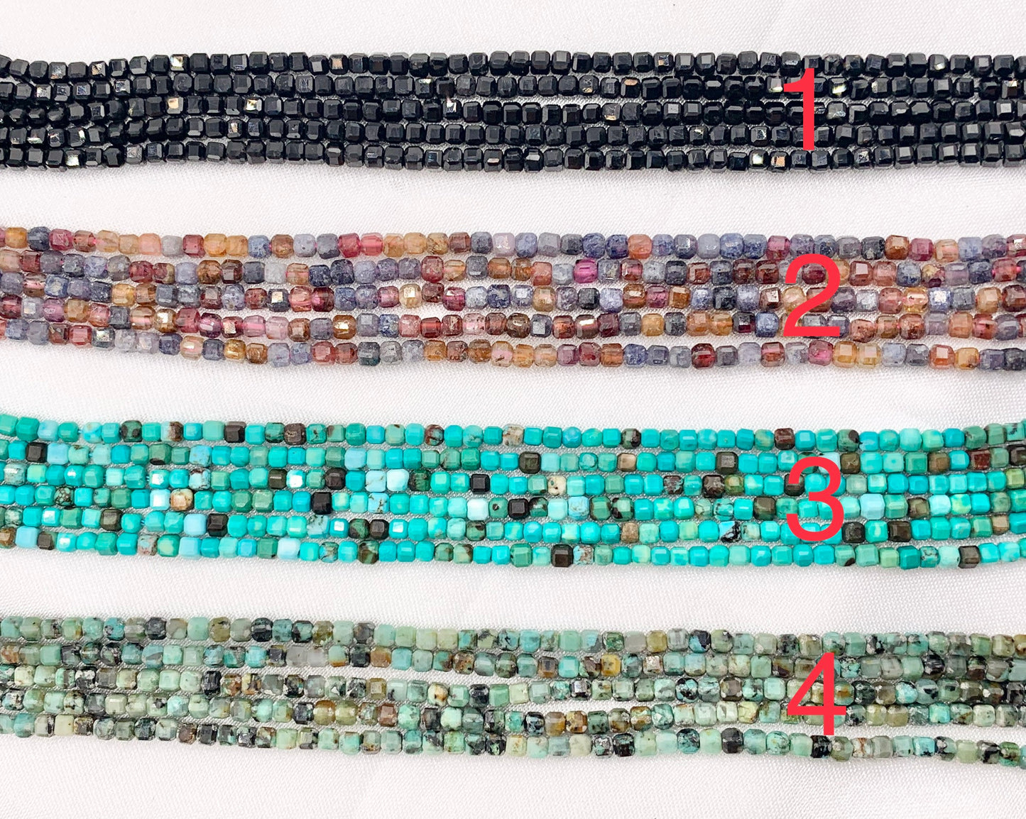 2mm Assorted High Quality Stone Hand Cut Faceted Cube Beads 13 Different Natural Stone Beads 15" Strand