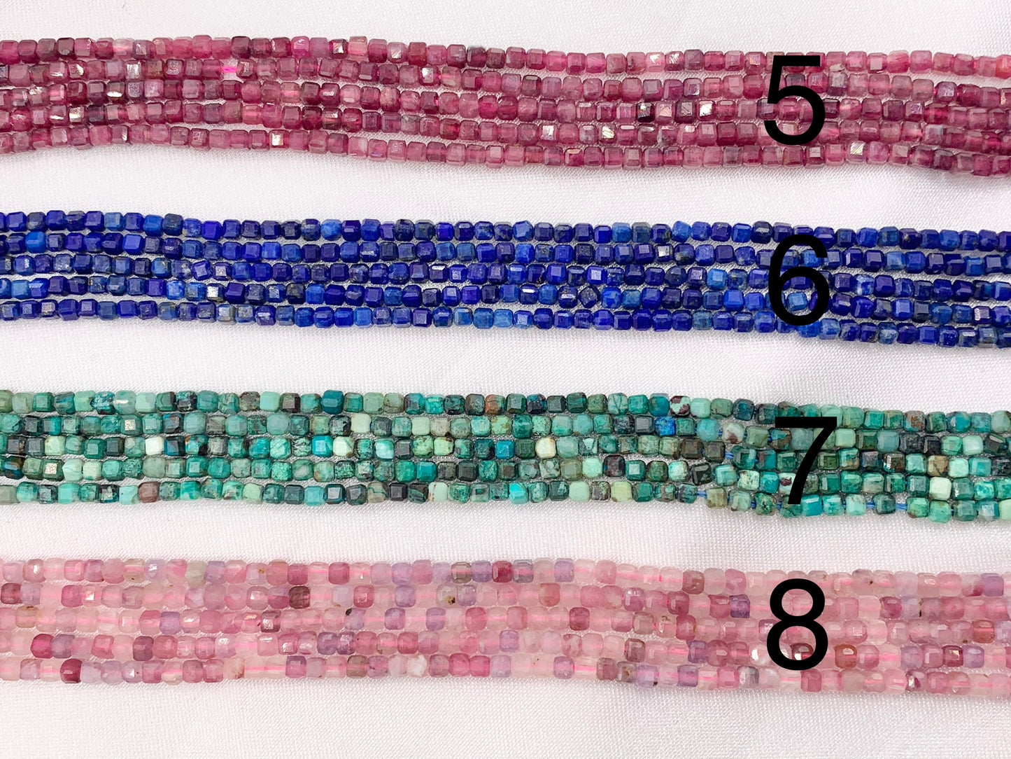 2mm Assorted High Quality Stone Hand Cut Faceted Cube Beads 13 Different Natural Stone Beads 15" Strand